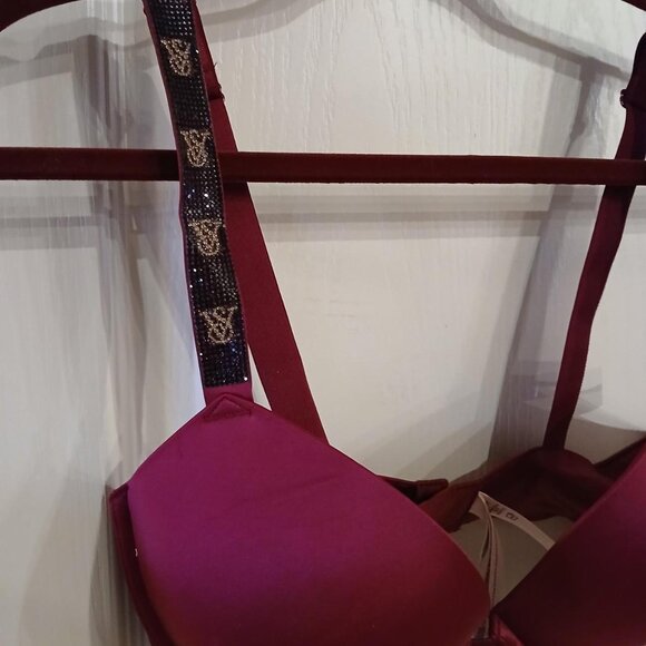 NEW Victoria's Secret Very Sexy Smooth Push-Up Bra Rhinestone Bling Straps 32DD - Picture 3 of 5